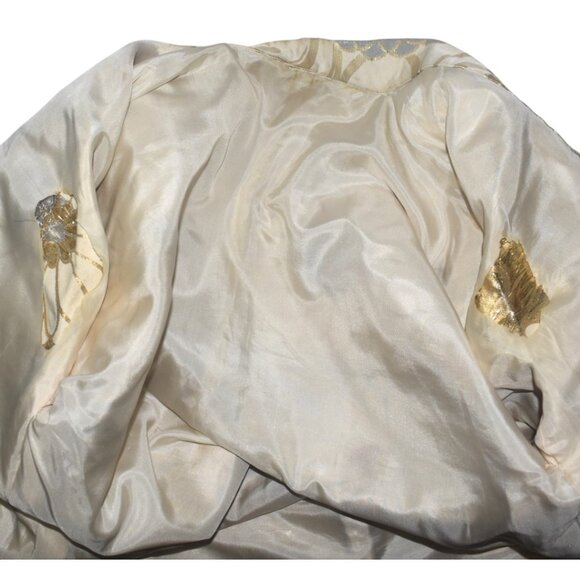 Vintage 50s 60s Gold Silver Metallic Floral Short Kimono Jacket Tokyo XL As Is - Picture 6 of 14
